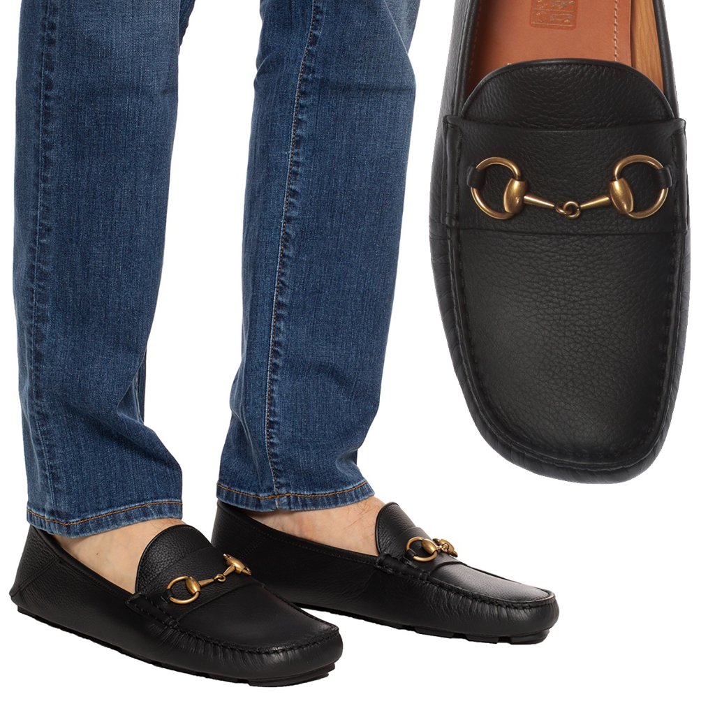 Gucci Shoes Mens Driver Horsebit Moccasins Black Leather Loafers Sz 11g 11.5